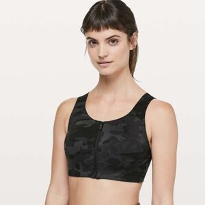Black Camo Zip Front Sports Bra 36Dd